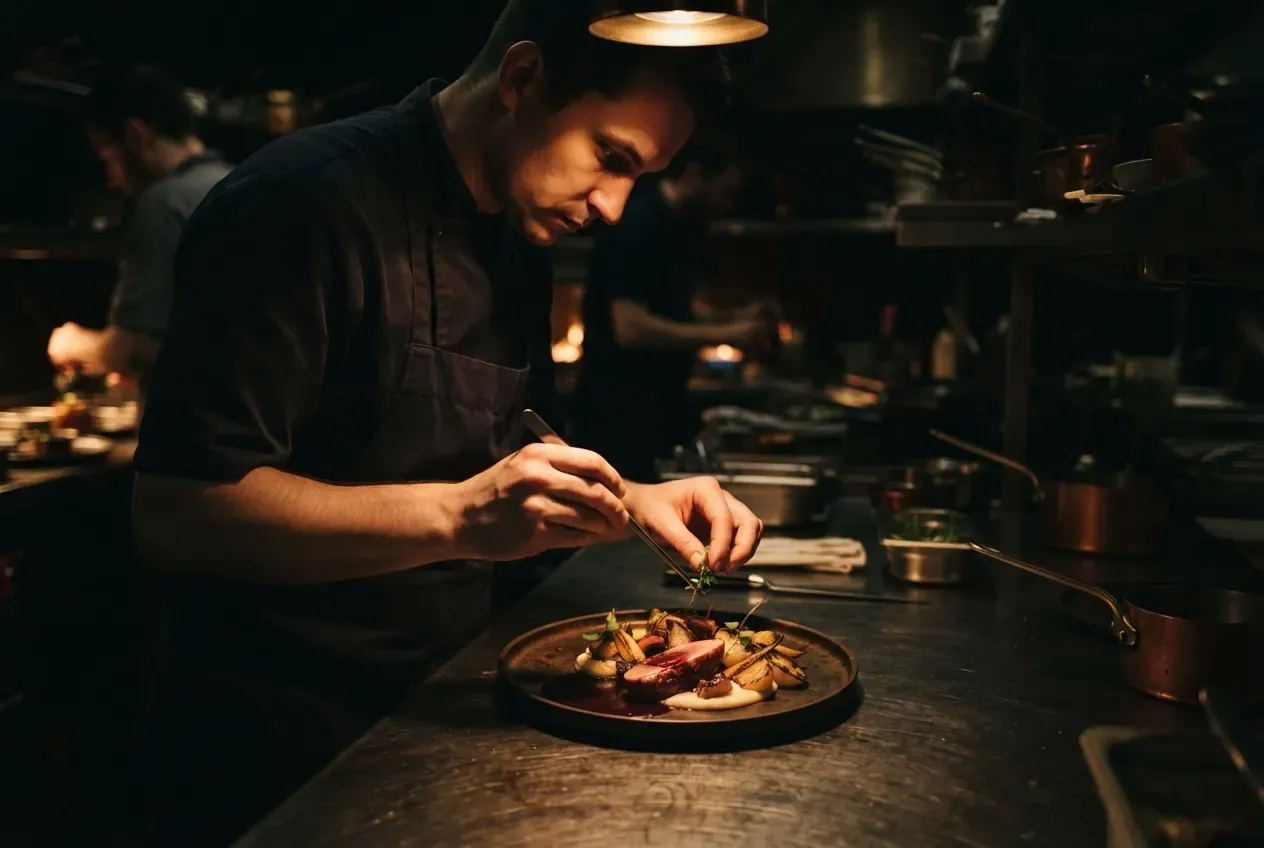 A chef plating a dish at Aurelia Dining